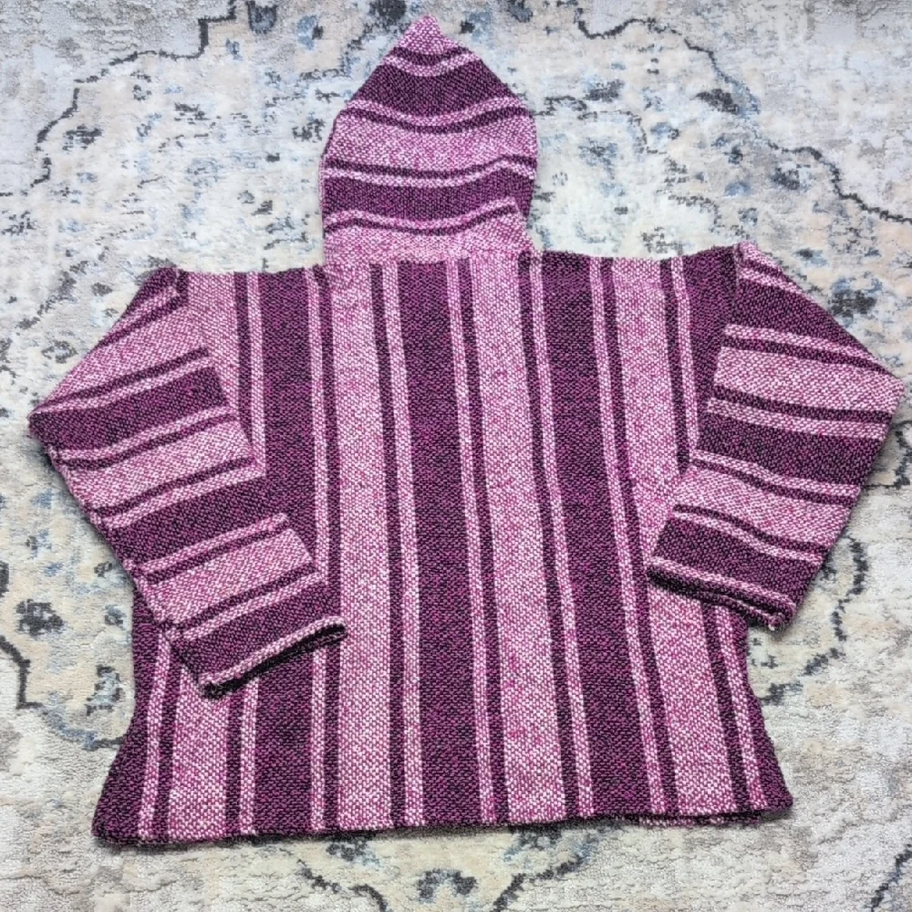 Salttex Baja Hoodie M Purple Pink Striped Mexican Drug Rug Poncho - Picture 5 of 7